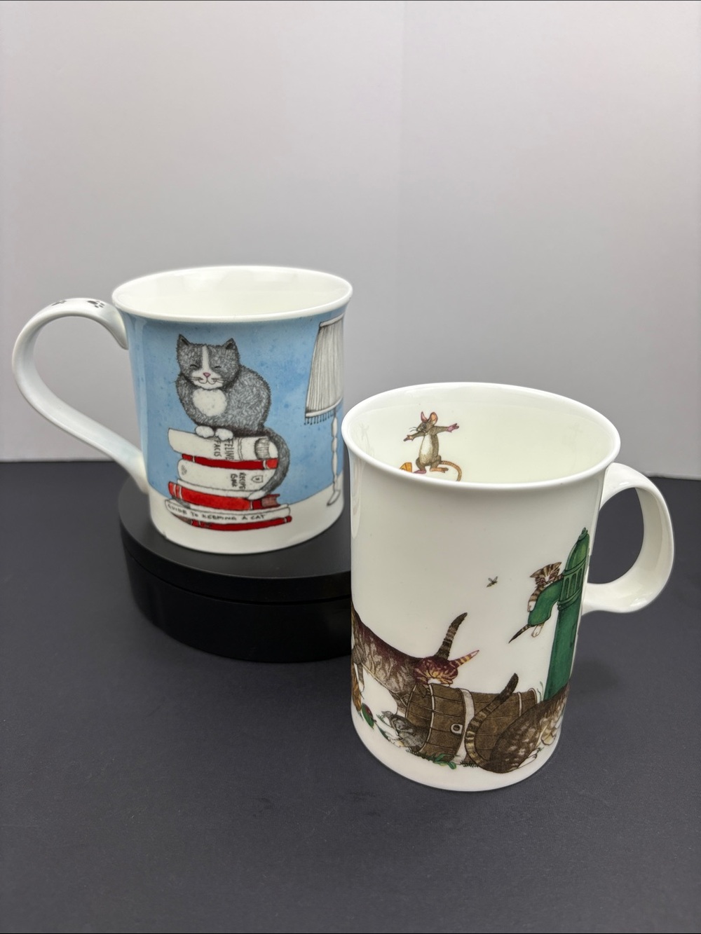 2 Dunoon Cat Mugs - Alley Cats Cherry Denman - Contended Cats Kate Mawdsley